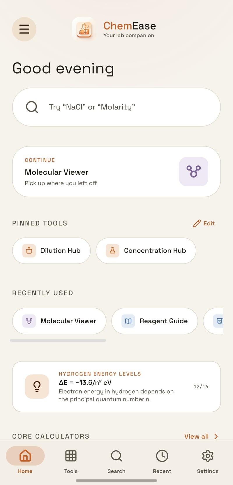 ChemEase on Android — Pick up where you left off