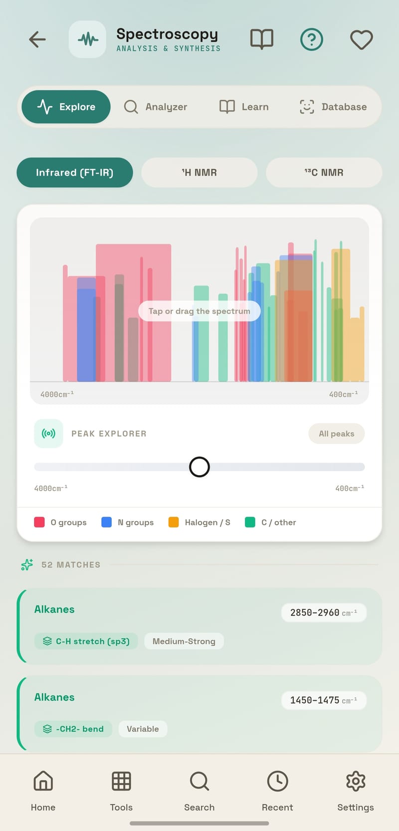 ChemEase on Android — Tap an IR peak, read the group